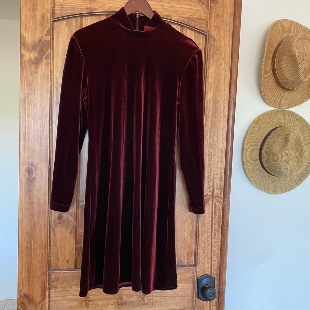 Vintage 90s faux velvet burgundy midi dress